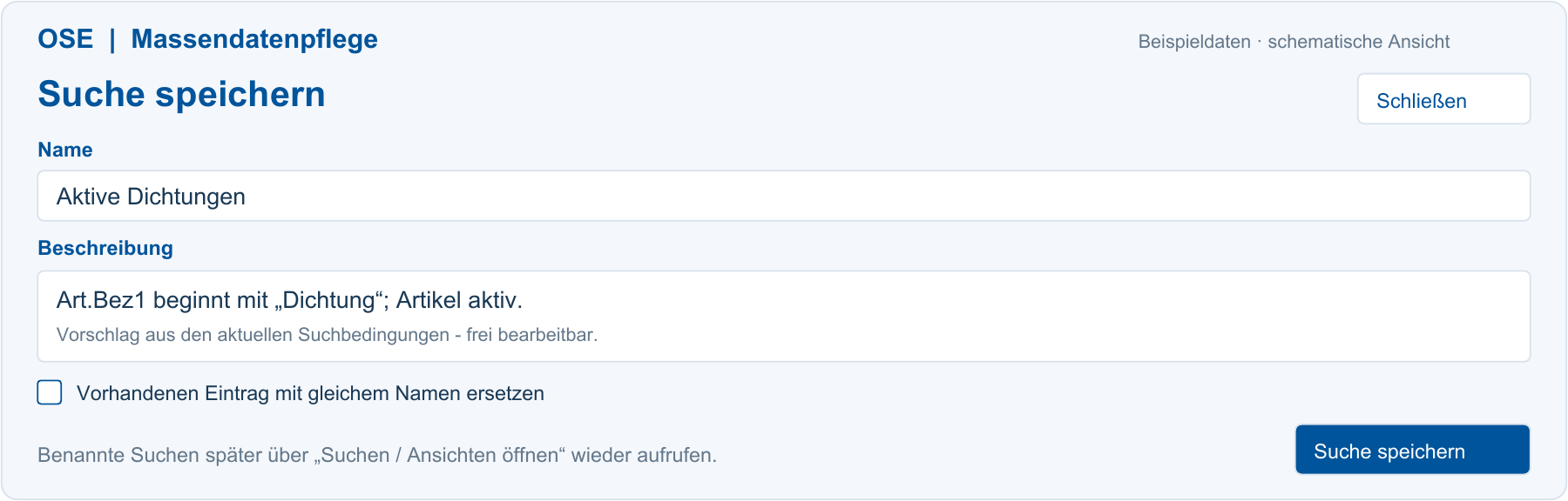03  Suchen für später speichern - schematische Dialogansicht mit Beispieldaten