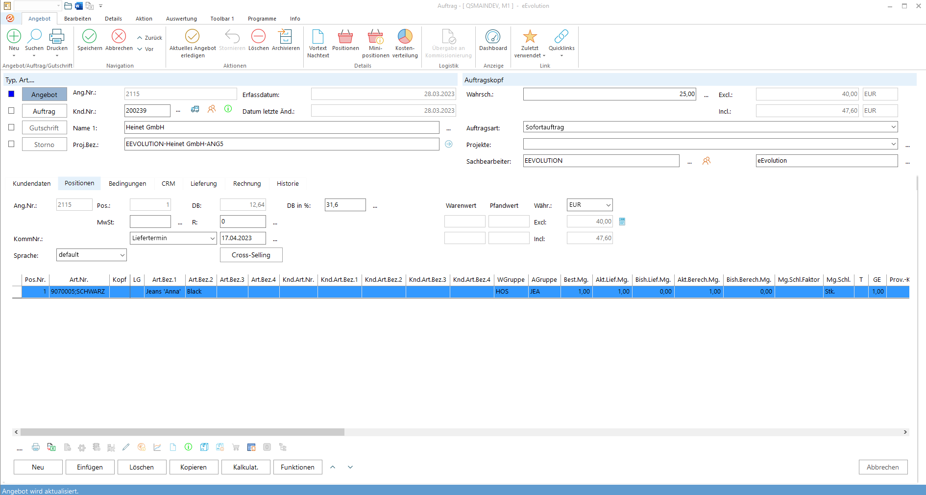 eEvolution ERP – Wie funktioniert „Automatische Mail über Outlook“ in eEvolution? – Schritt 1