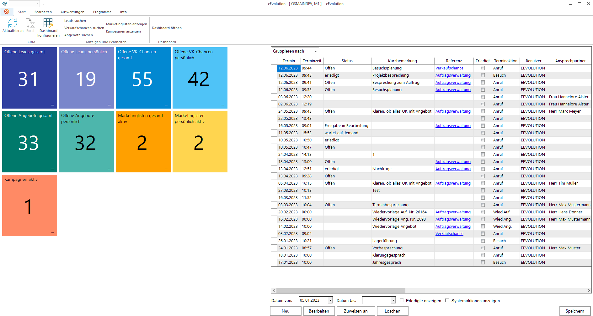 eEvolution ERP – Wie funktioniert „Dashboard CRM“ in eEvolution? – Schritt 1