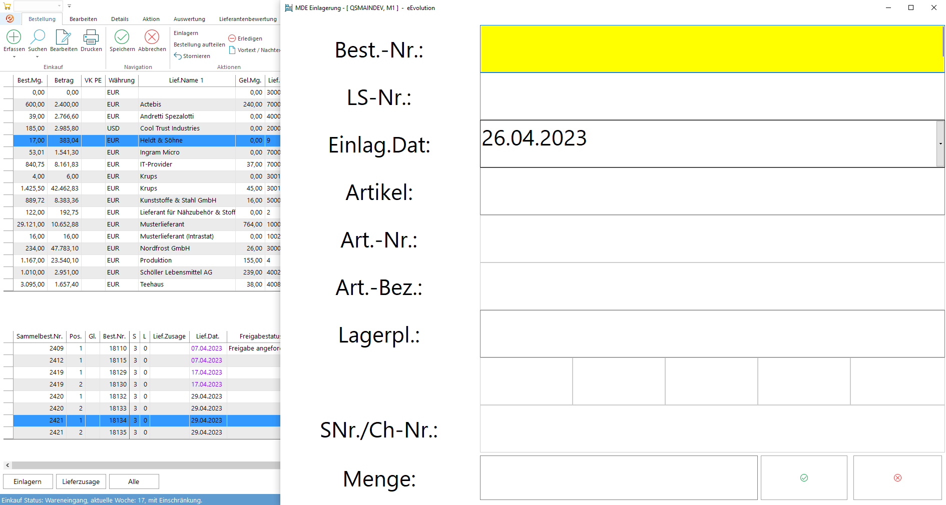eEvolution ERP – Wie funktioniert „MDE-Einlagerung“ in eEvolution? – Schritt 1